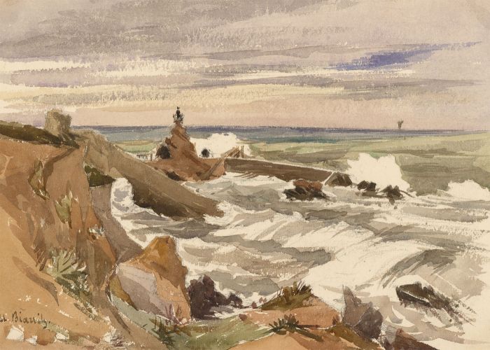 T. Dobson - Late 19th Century Watercolour, Biarritz Coastline