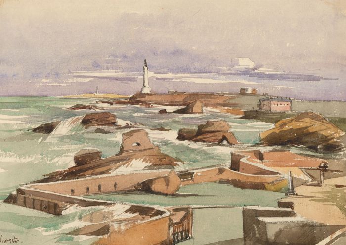 T. Dobson - Late 19th Century Watercolour, Biarritz Coastline