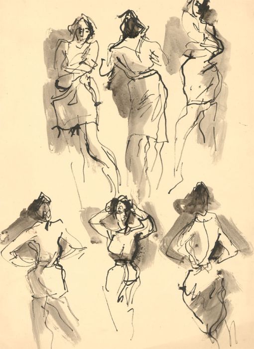 Peter Collins ARCA - c.1970s Pen and Ink Drawing, Women Undressing