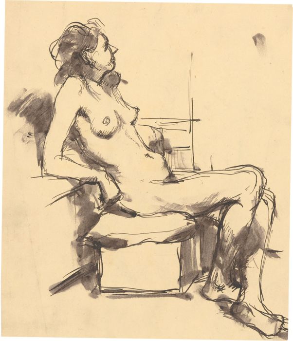 Peter Collins ARCA - c.1970s Pen and Ink Drawing, Nude in an Interior