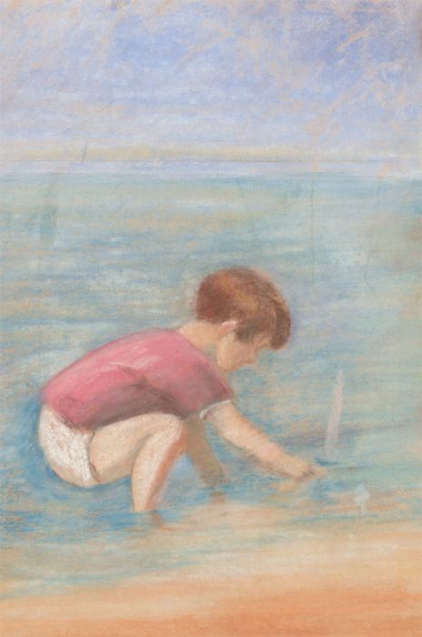 Noel Dowling - Mid 20th Century Pastel, Boy at the Beach