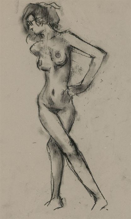 Peter Collins ARCA - c.1970s Charcoal Drawing, Female Nude, Turning
