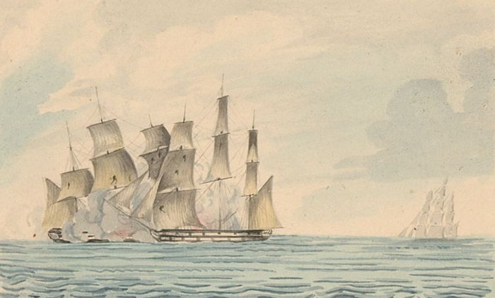 Miniature Early 19th Century Watercolour - President & Essex Frigate