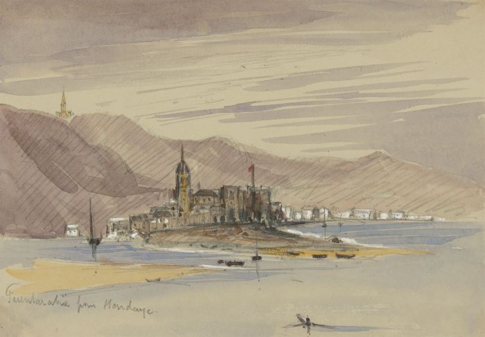 T. Dobson - Late 19th Century Watercolour, View from Hendaye, France