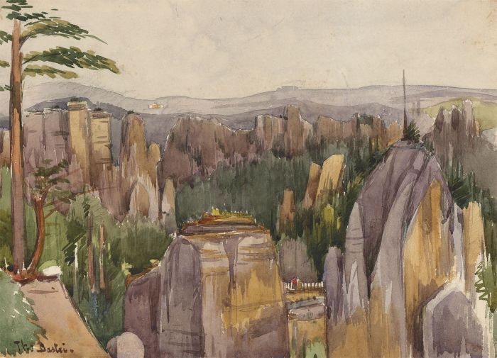 T. Dobson - Late 19th Century Watercolour, The Bastei, Germany
