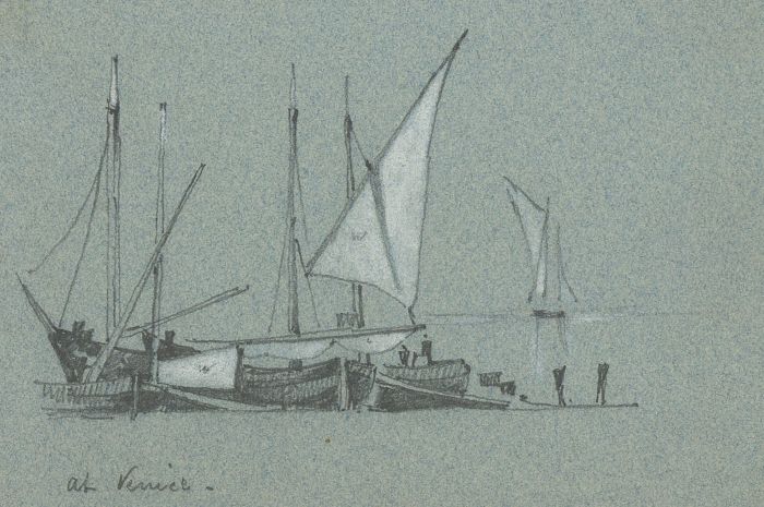 T. Dobson - Set of Four Late 19th Century Graphite Drawing, Boats in Venice