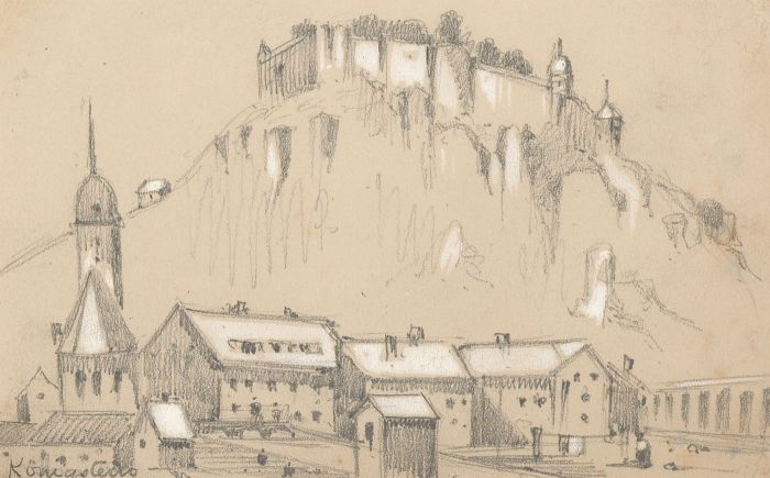 T. Dobson - Set of Four Late 19th Century Graphite Drawing, Konigstein Fortress