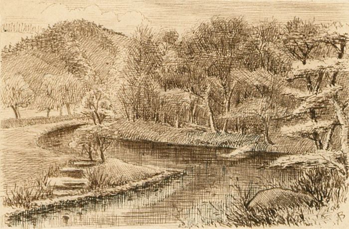 Alexander Blackwood - Sepia Late 19th Century Pen and Ink Drawing, River View
