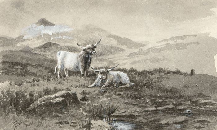 Alexander Blackwood - Late 19th Century Watercolour, Highland Cattle in the Snow