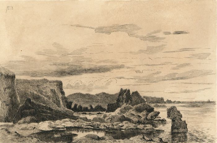 Alexander Blackwood - Late 19th Century Pen and Ink Drawing, Rocky Coastline