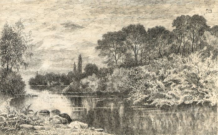 Alexander Blackwood - Late 19th Century Pen and Ink Drawing, River Landscape