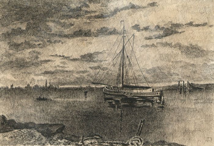 Alexander Blackwood - Late 19th Century Pen and Ink Drawing, Harbour View