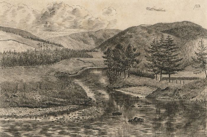 Alexander Blackwood - Late 19th Century Pen and Ink Drawing, River Landscape