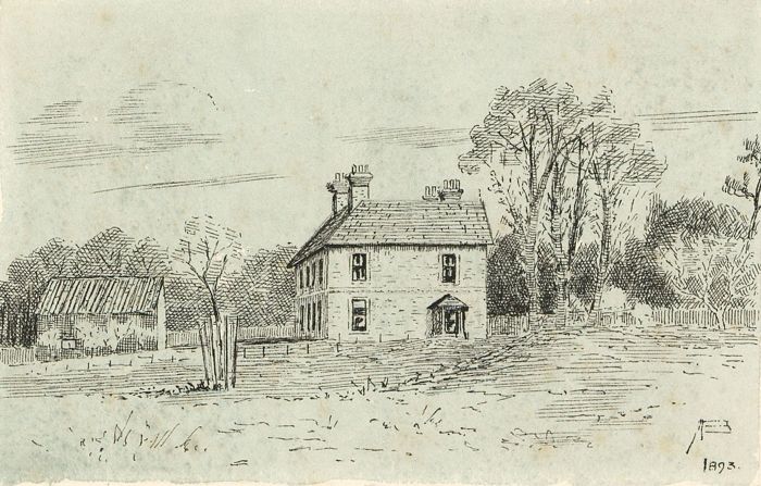 Alexander Blackwood - 1893 Pen and Ink Drawing, House in a Landscape
