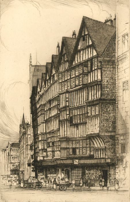Edward Sharland (1884-1967) - Mid 20th Century Etching, Tudor Buildings, Holborn