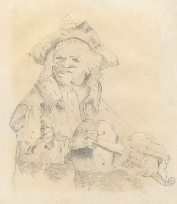 Late 19th Century Graphite Drawing - Man with Instrument