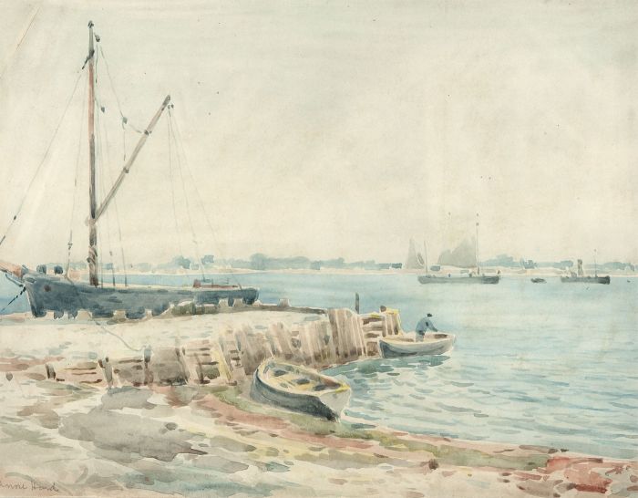 Attr. William Sidney Goodwin  - circa 1900 Watercolour, Boats at Cracknore Hard 