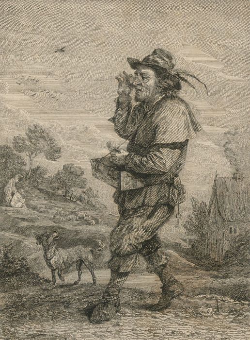 19th Century Etching - Man and Dog in a Landscape