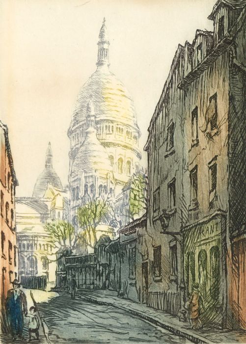 Signed Mid 20th Century Etching - View of the Sacre-Coeur, Paris