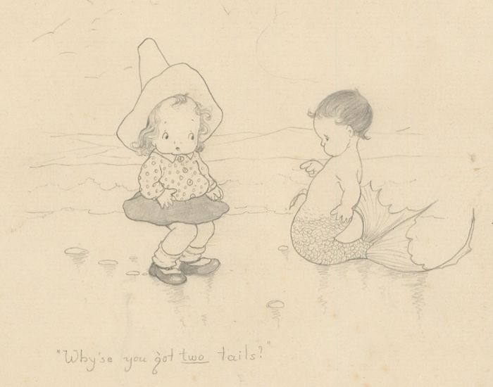 Percy Bradshaw - A Pair of Graphite Drawings, Children's Ilustrations