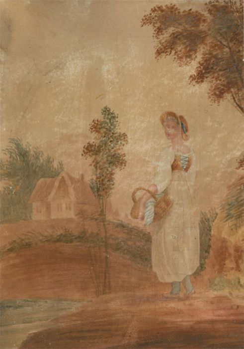 Late 19th Century Watercolour - Young Maiden with Basket