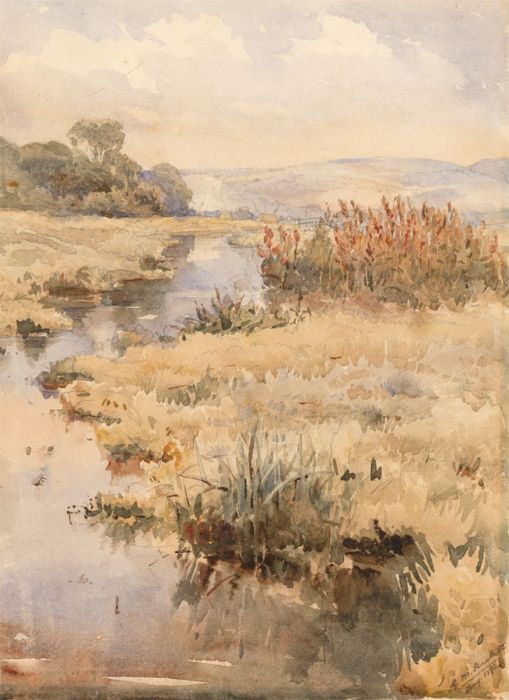 G.M. Scarlett - English School 1892 Watercolour, Lewes Levels