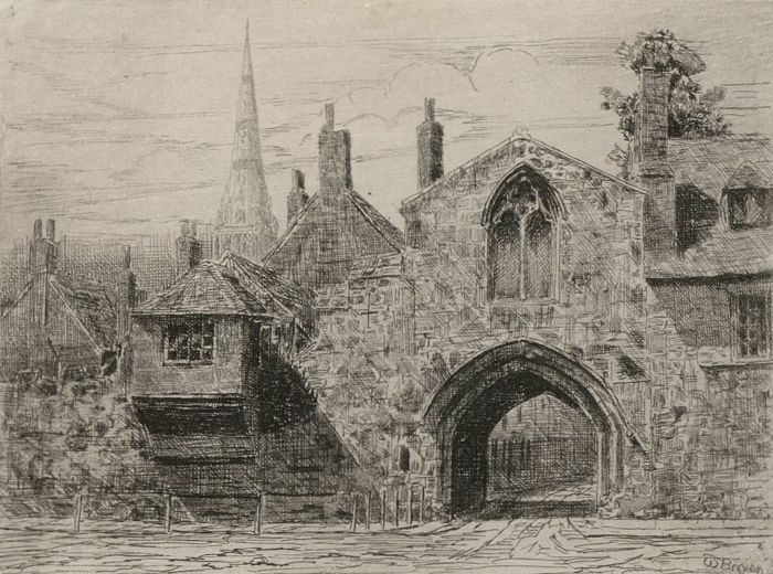 W. Brown - Mid 20th Century Etching, Church Gatehouse