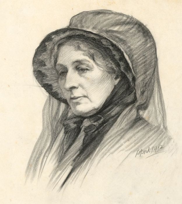 1912 Charcoal Drawing - Mrs Walford