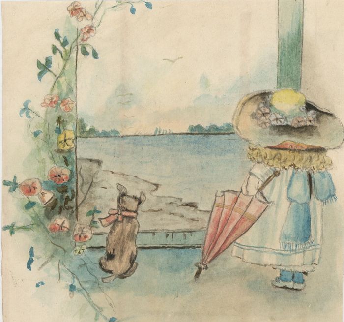Mid 19th Century Watercolour - Young Girl at the Beach