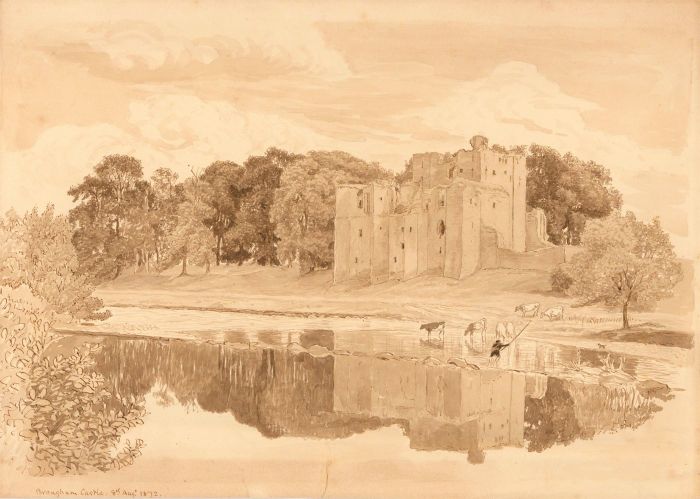 English School Sepia 1872 Pen and Ink Drawing - Brougham Castle