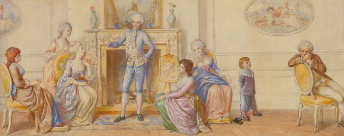 After Joseph Bouvier  - 1887 Watercolour, Salon Interior with Figures