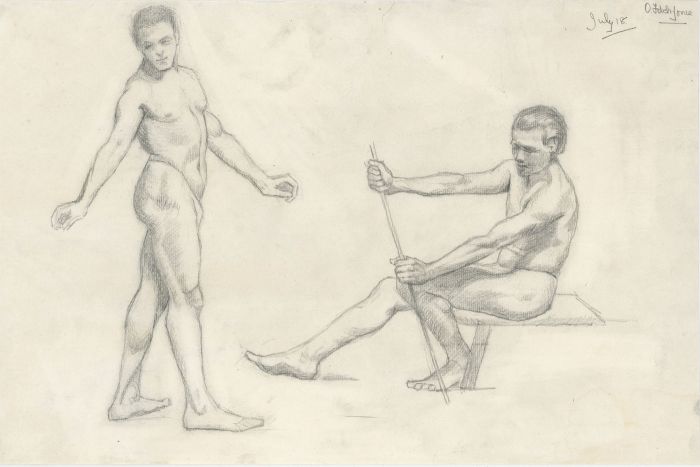 Olive Fitch-Jones - 1918 Graphite Drawing, Male Nude Studies