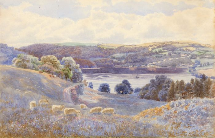 William Sidney Morrish (1844-1917) - Fine 1890 Watercolour, Landscape with Sheep