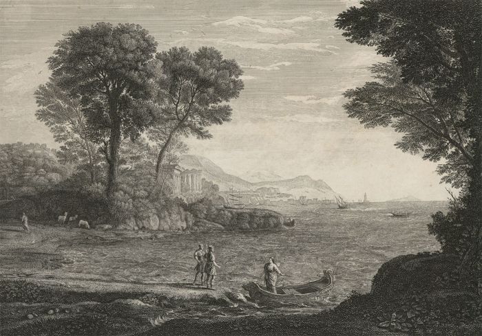 P. Canot after Claude Lorrain - 1744 Etching, Embarkation of Carlo and Ubaldo