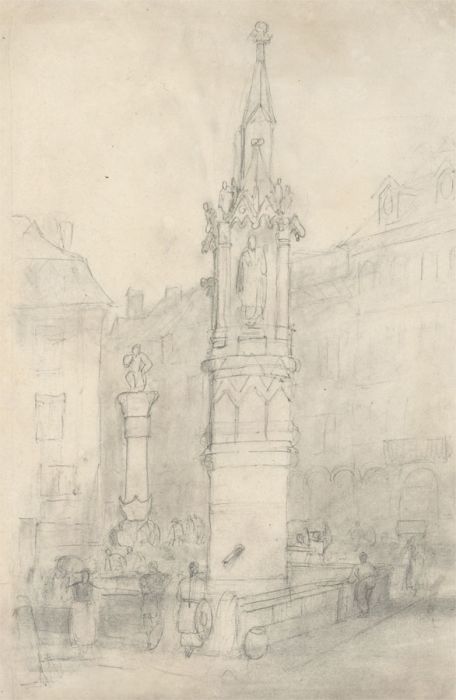 Samuel Gillespie Prout- English School 19th Century Graphite Drawing, Fountain