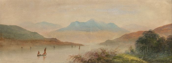 Eveleen Lewis (1870-1893) RA - 1876 Watercolour, Lake Scene with Sailing Boats