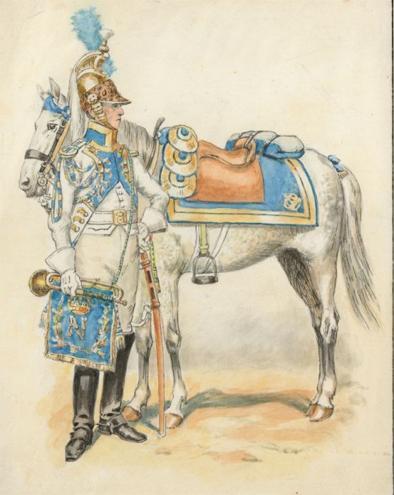 Mid 19th Century Watercolour - Trumpeter of Dragoons