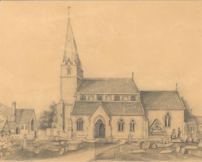 J. Wells - 1863 Graphite Drawing, All Saints, Bisley