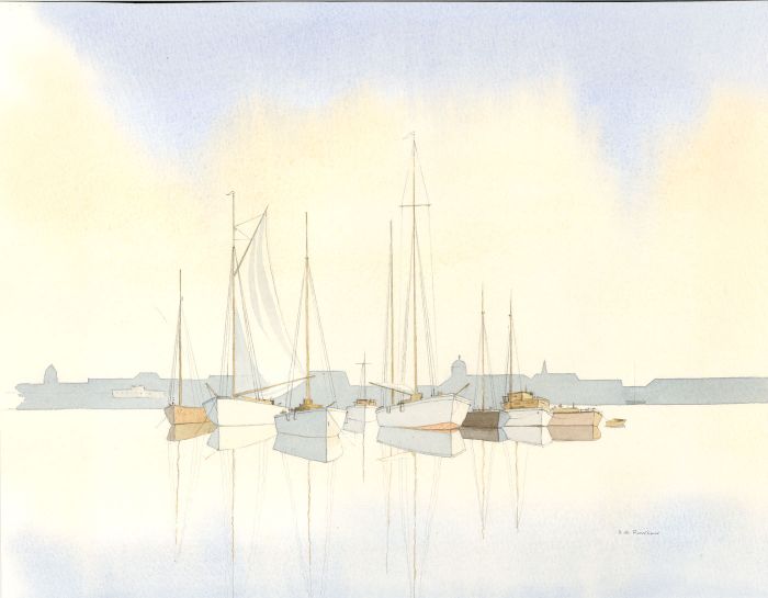 D.G Rowson - Signed 2002 Watercolour, Boats at Harbour