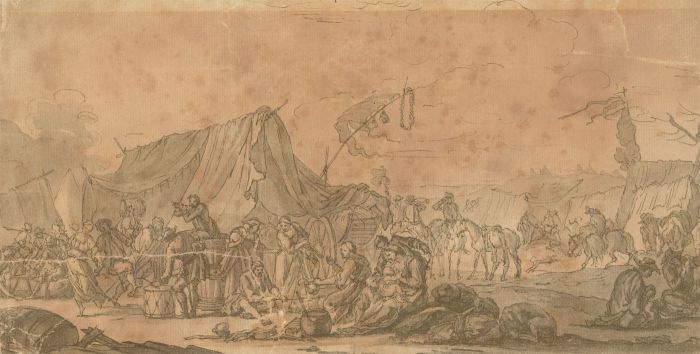 After Georg Philipp Rugendas (1666-1742) - Pen and Ink Drawing, Busy Camp Scene