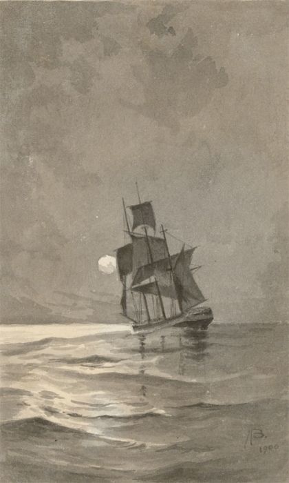 Alexander Blackwood - 1900 Watercolour, Ship in the Moonlight
