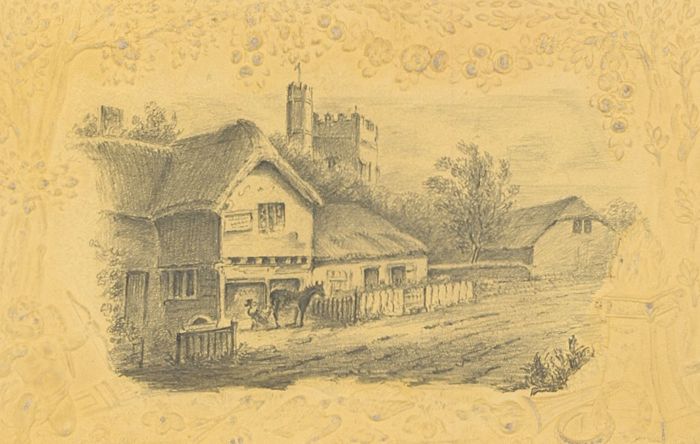 A Set of Three Embossed Edge 19th Century Graphite Drawings - Landscapes
