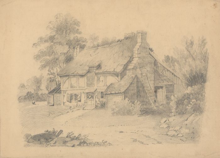 English School 19th Century Graphite Drawing - Cottage in a Landscape