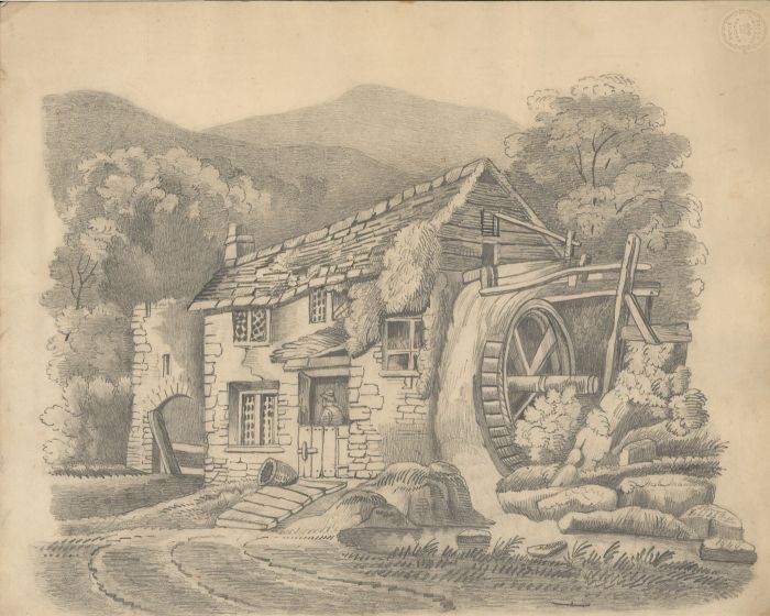 English School 19th Century Graphite Drawing - Mill House in a Landscape