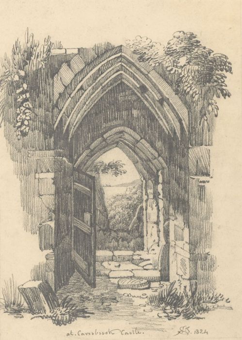 English School 1824 Graphite Drawing - Carisbrook Castle, Isle of Wight