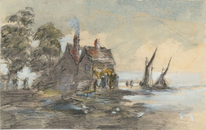 English School  Late 19th Century Watercolour - Coastal Landscape with Boats