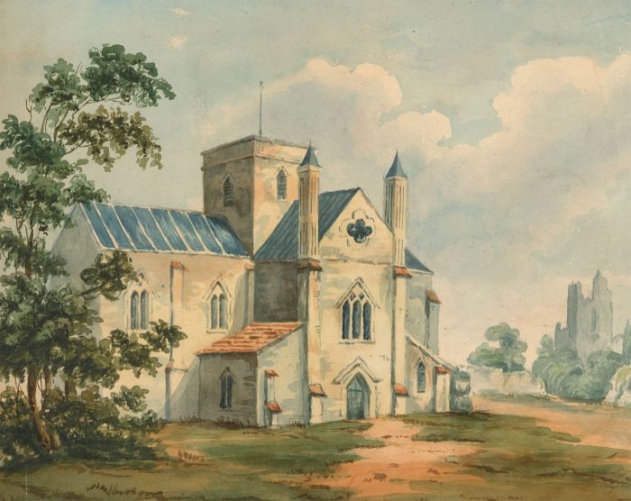 English School  Late 19th Century Watercolour - English Landscape with Church 