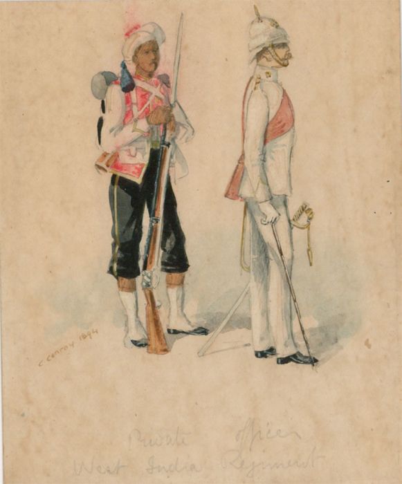 C. Conroy - 1894 Gouache, Private and Officer of the West Indian Regiment