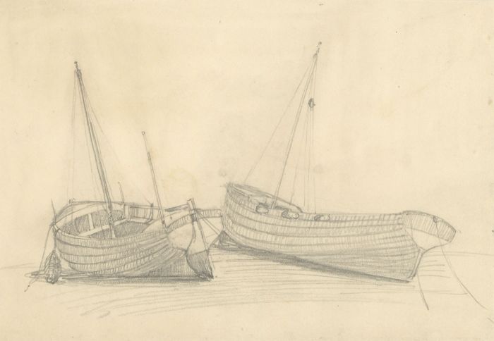 Fine Mid 20th Century Graphite Drawing - Boat Study