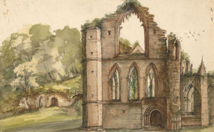 Set of Three Mid 19th Century Watercolour - Fountains Abbey, Yorkshire